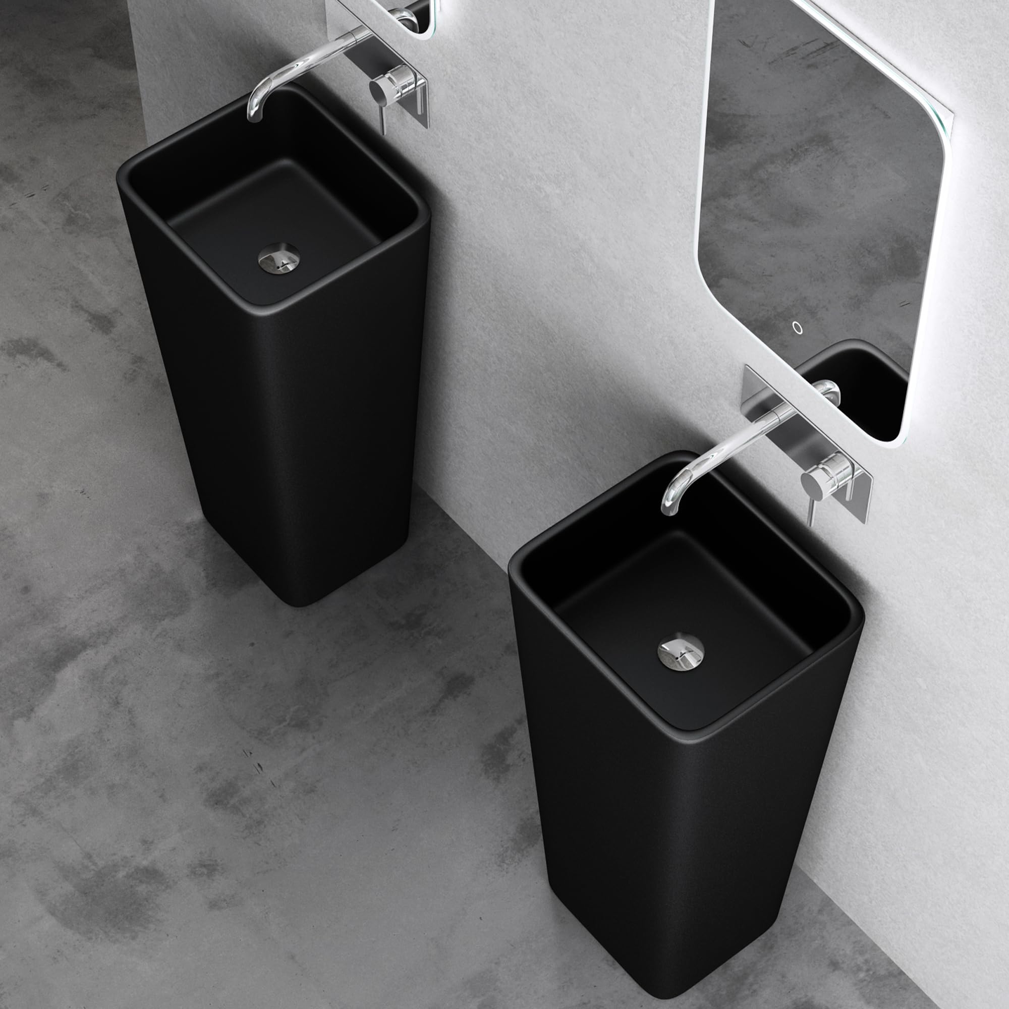 doporro Lavabo Colonne Noir Vasque sur Pied Lave Mains Rectangulaire Solid Surface 40x35x80cm Colossum31