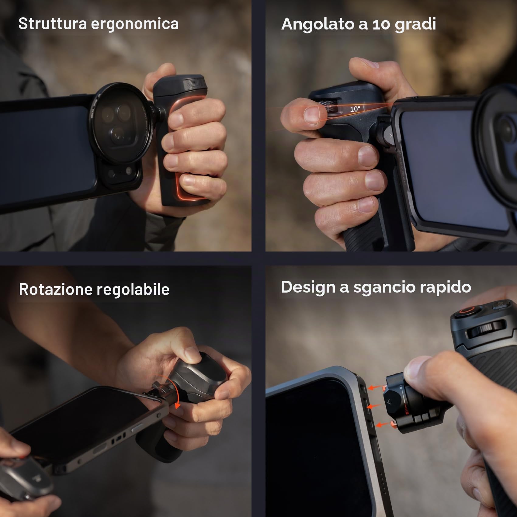 PGYTECH ProShot Kit Gabbia Video per Smartphone, Stabilizzatore da Vlog Lega di Alluminio con Doppia Impugnatura a Sgancio Rapido & Controllo Bluetooth Senza Fili per iPhone 17 PRO Max