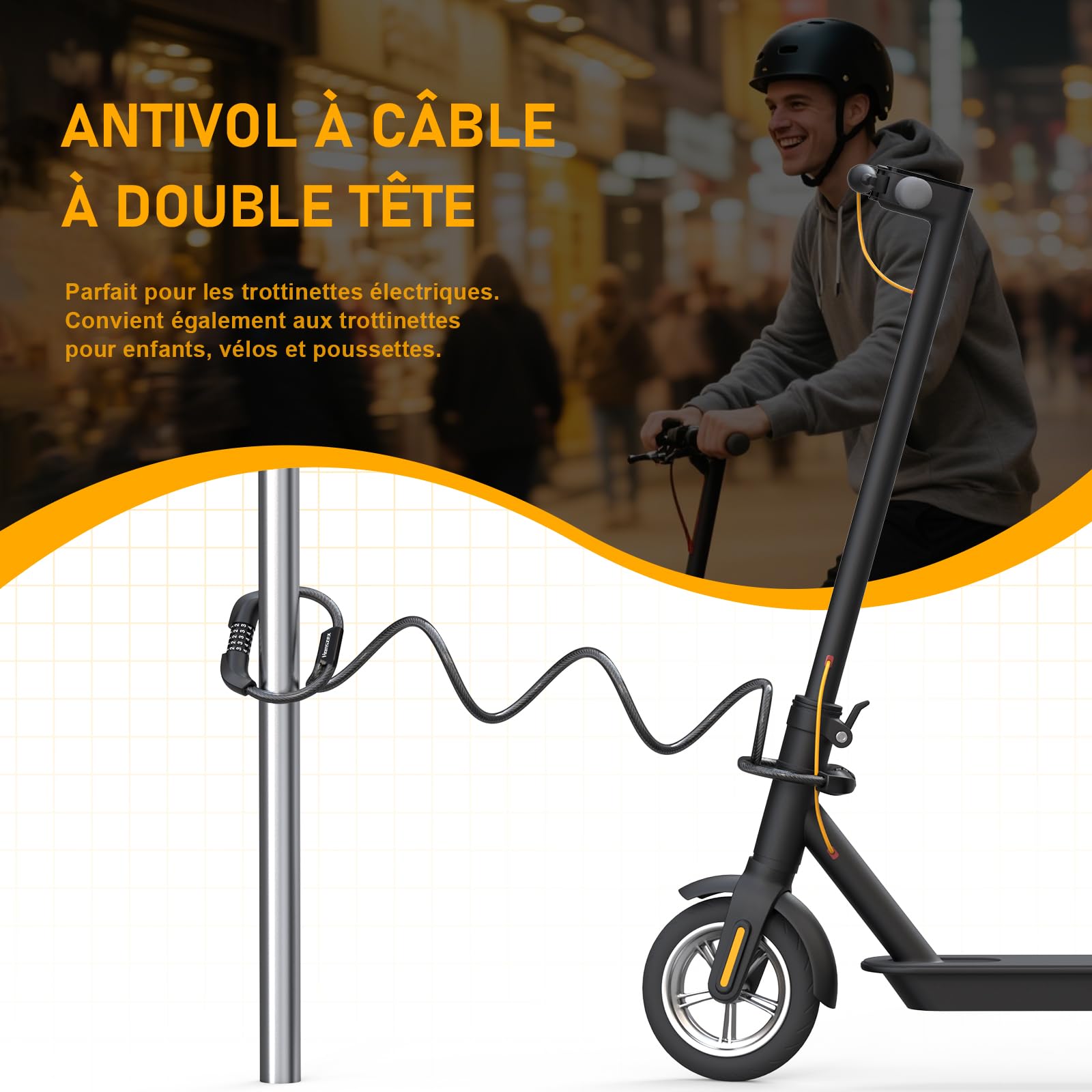 Cadenas Trotinette Electrique, Antivol Trotinette Electrique 105 cm, Cadenas à Combinaison à 5 Chiffres, Antivol Velo, Cable-Serrure à Double Tête, Accessoires Trottinette Electric