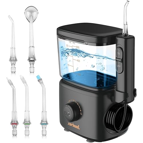 Zerhunt - Limpiador dental de agua dental con hilo dental pulsado de alta frecuencia con 7 boquillas intercambiables para aparatos ortopédicos