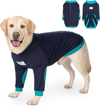 Dog Shirts Elbow Protector Front Legs, Dog Recovery Suit Stop Licking Sleeve for Wound Cover Post-Surgery for Labrador or Medium Large Dogs Blue-Green, 5XLWeight 65-88 lbs