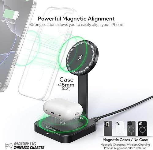 Miniatura 3 de Esoulk Estación de carga inalámbrica plegable 2 en 1 para iPhone, Apple Watch, AirPods, compatible con iPhone 12-16 Series (2 en 1
