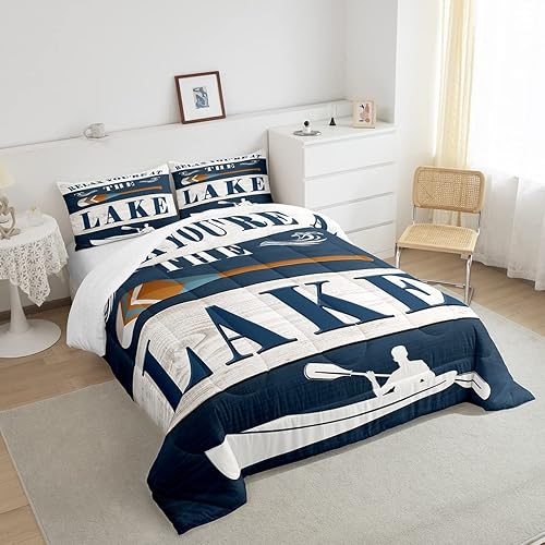 Miniatura 4 de Juego de edredón de casa de lago, tamaño King, juego de ropa de cama rústica para niños, adolescentes, mujeres, hombres, decoración de habitación de