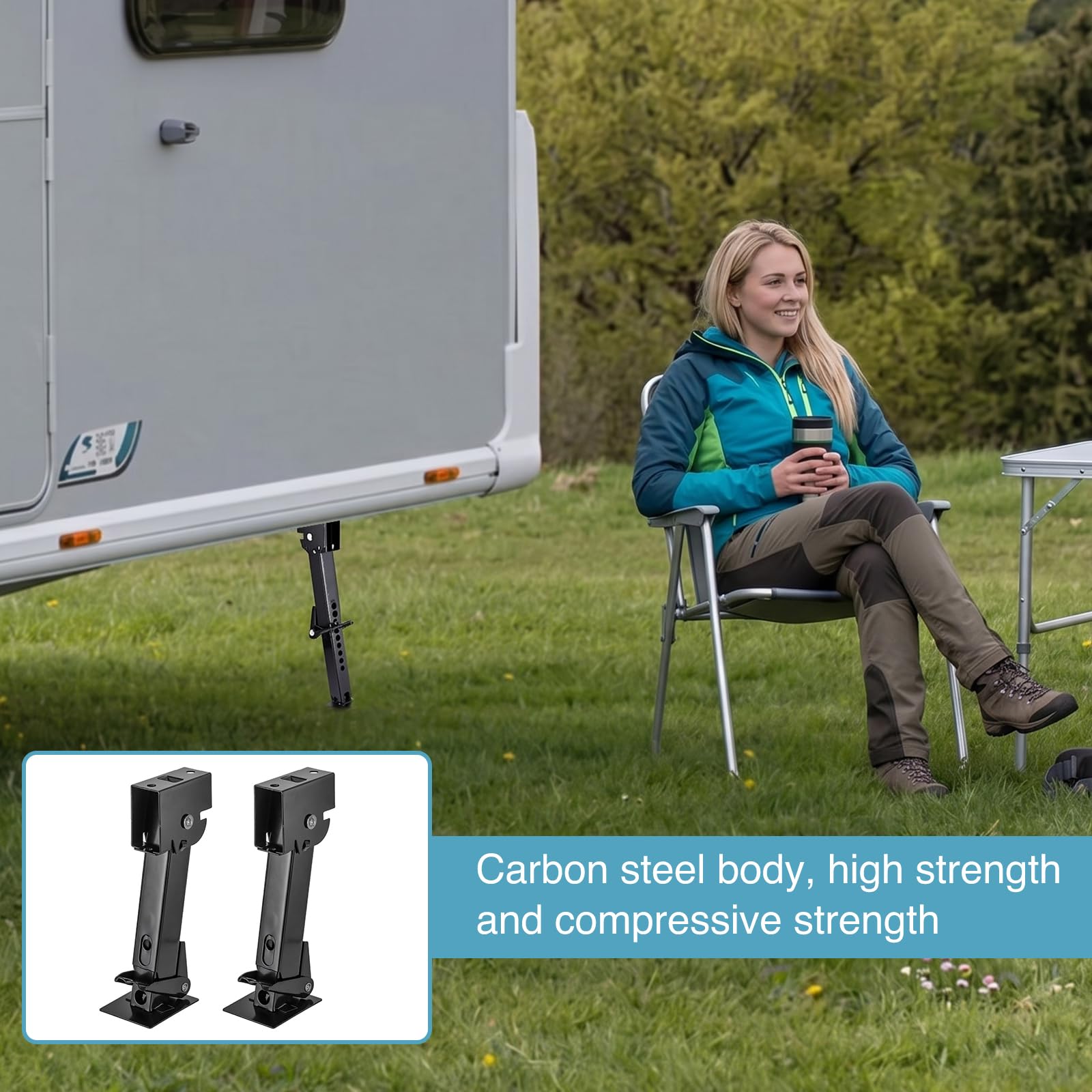 Lot de 2 stabilisateurs de remorque pour camping-car - Cric de remorque avec capacité de charge de 450 kg - Support de manivelle avec support de serrage - Supports de remorque pour camping-cars et
