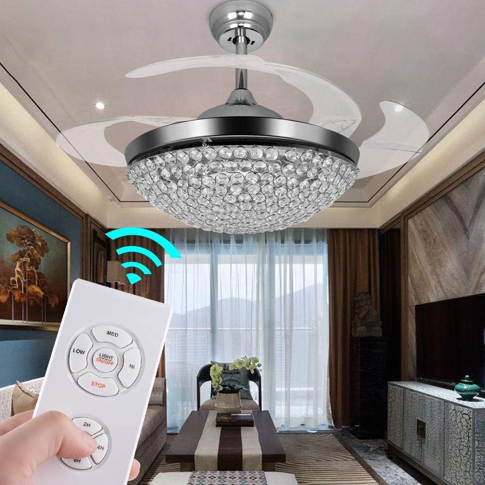 Uр Tо 60% оƒƒ Kankanray 42'' Silver Crystal Ceiling Fan with Light, Dimmable 3 Speeds Chandelier fan with Remote and Retractable Blades, Crystal Fandelier with LED Light for Indoor Living Room Bedroom Dinning Room Uр Tо 60% оƒƒ Kankanray 42'' Silver Crystal Ceiling Fan with Light, Dimmable 3 Speeds Chandelier fan with Remote and Retractable Blades, Crystal Fandelier with LED Light for Indoor Living Room Bedroom Dinning Room