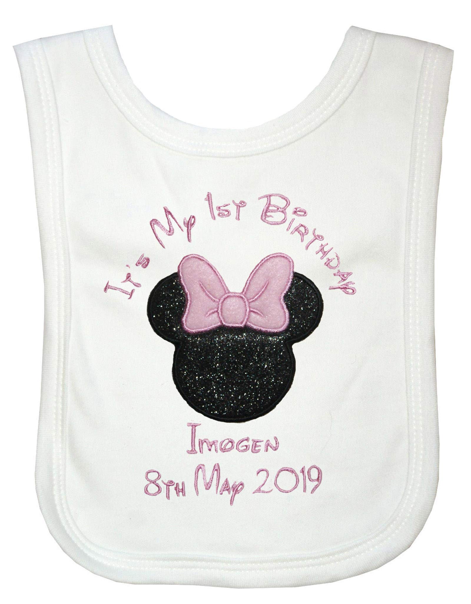 Sew Sew Special Personalised Baby Girls Minnie Mouse 1st Birthday Bib (White)