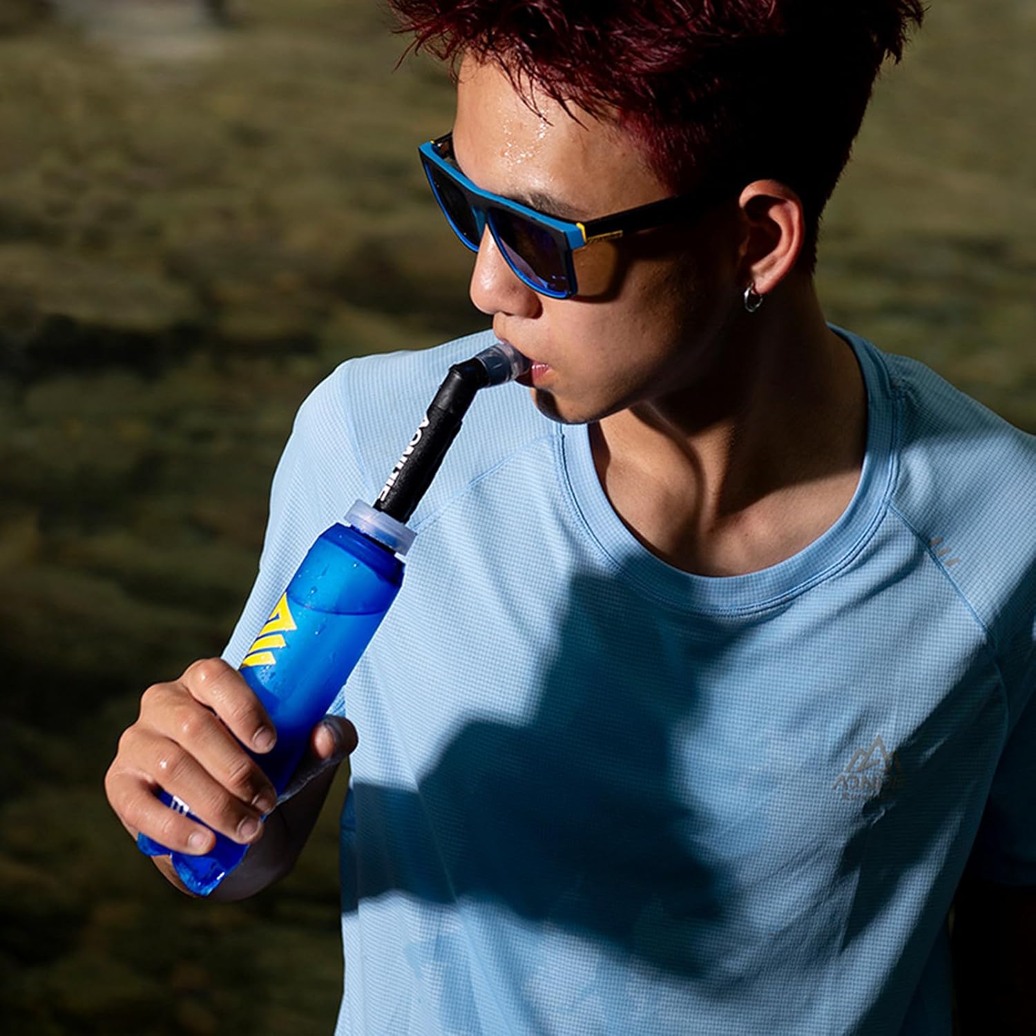 AONIJIE Soft Flasks, TPU Collapsible Foldable Water Bottles for Hydration Pack Running Cycling 2 Pack (500ml with straw pack of 2)