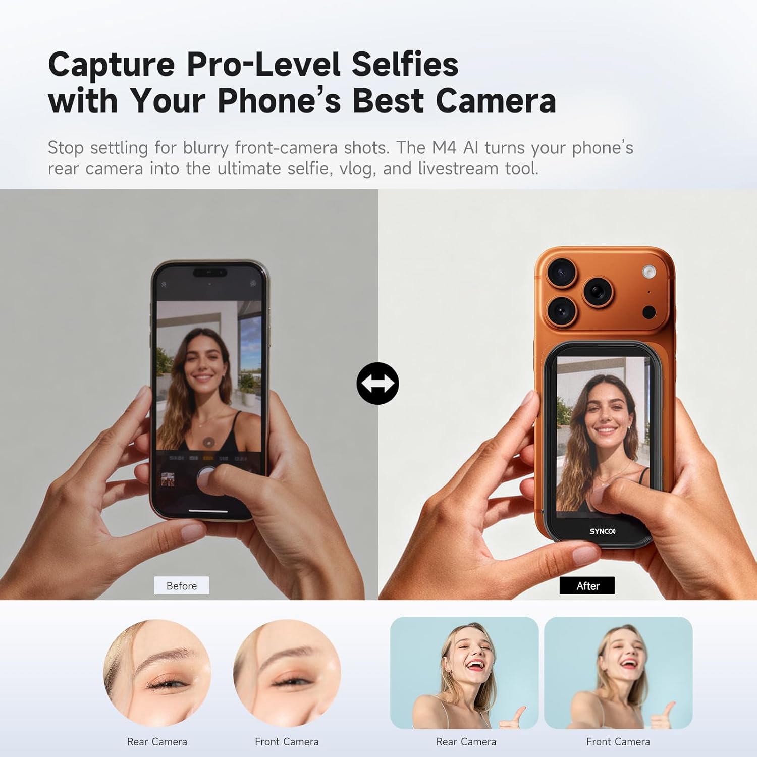 SYNCO XView M4 AI Wireless Magnetic Phone Vlog Selfie Monitor,4" 400cd/m² HD Rear Camera Monitor Compatible with iPhone & Android Phone for Live Streaming TikTok