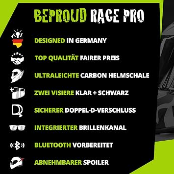Broken Head BeProud Race Pro Carbon Green Racing Full Face Helmet with Two Visors (Black + Clear)