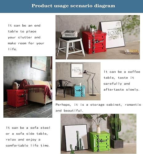 Miniatura 8 de ZHAOYONGLI-End Tables Mesita auxiliar industrial de viento de hierro forjado, mesita de noche creativa, pequeño gabinete de almacenamiento (color