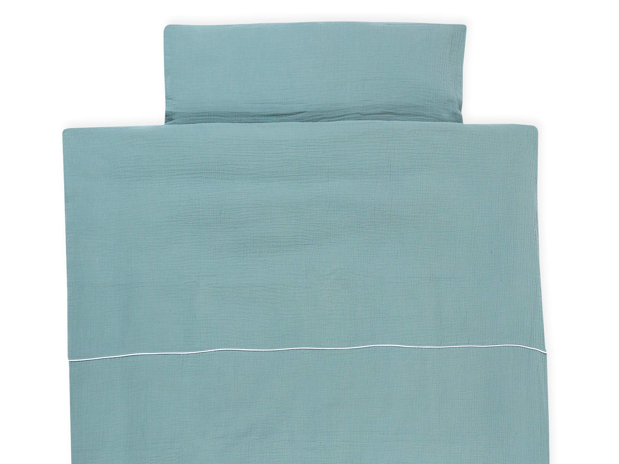 KraftKids Juego de ropa de cama muselina menta, funda de almohada de 80 x 80 cm y edredón de 140 x 200 cm, funda de edredón de algodón, hecha a mano en la UE