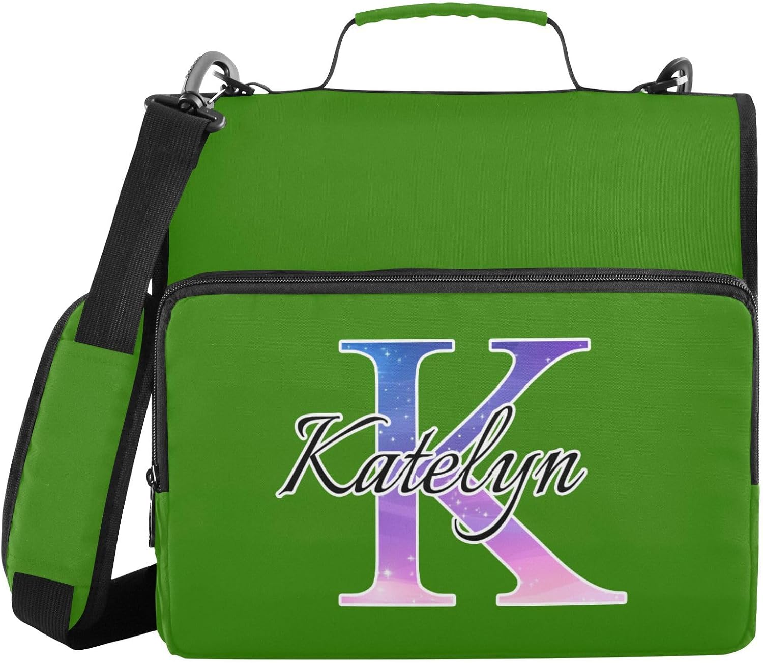 Aslsiy Custom Name Kids Zipper Binder Metallic Green 1.5 inch 3-Ring Personalized Binder Organizer for School Office Supplies
