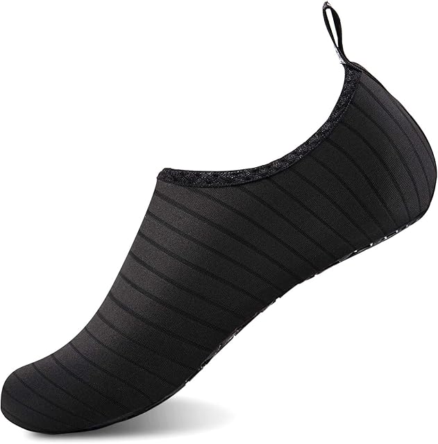 IceUnicorn Water Socks Mens Womens Outdoor Swim Barefoot Skin Shoes for Beach Running Snorkeling Surfing Diving Yoga Exercise(Striped Black,38/39EU)(Size: