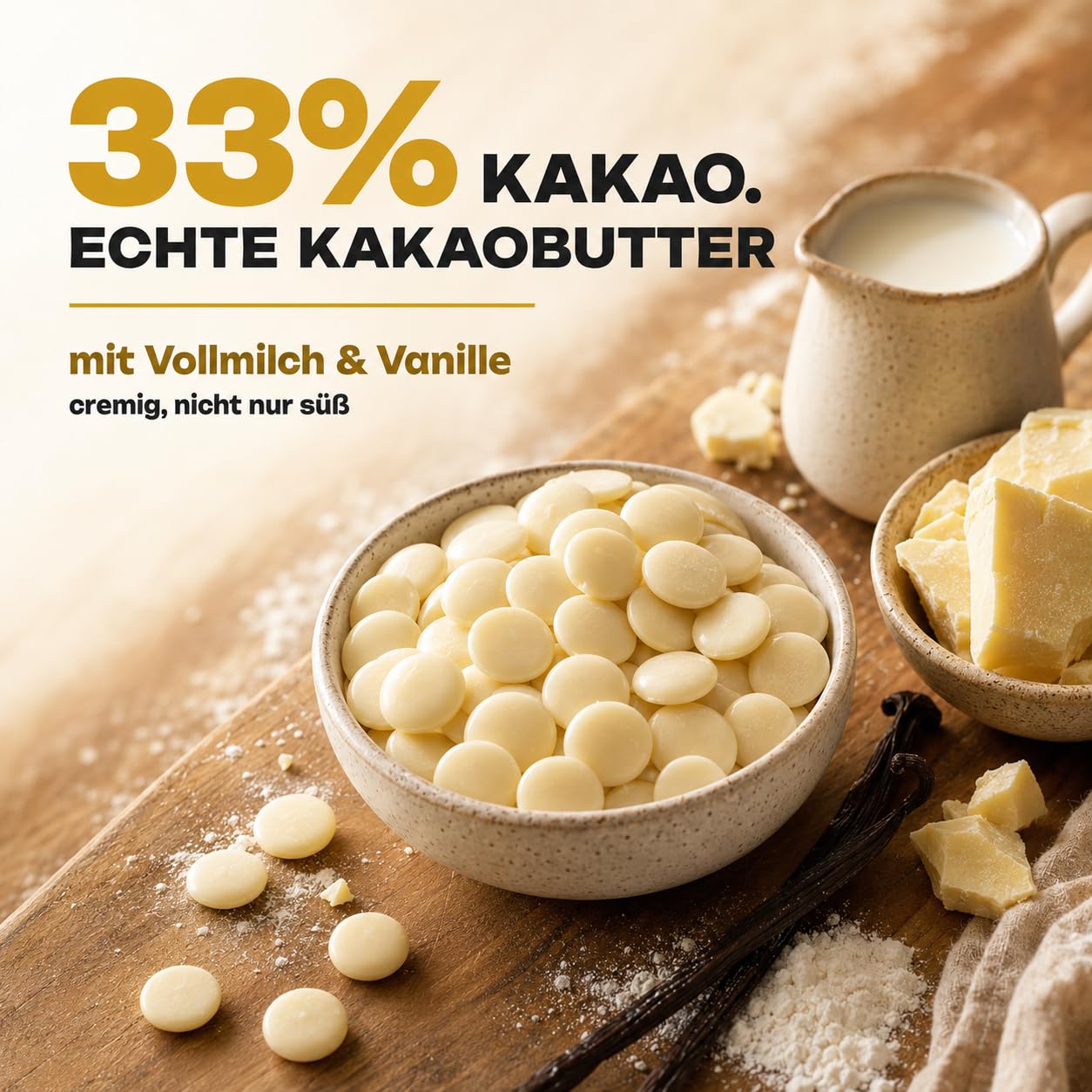 GiDeli Weiße Schokolade Drops 5kg im Eimer - Kuvertüre mit Kakaobutter & 33% Kakao - Backschokolade zum Schmelzen - Einfache Dosierung - Ideal für Pralinen, Ganache & Schokoladenfondue