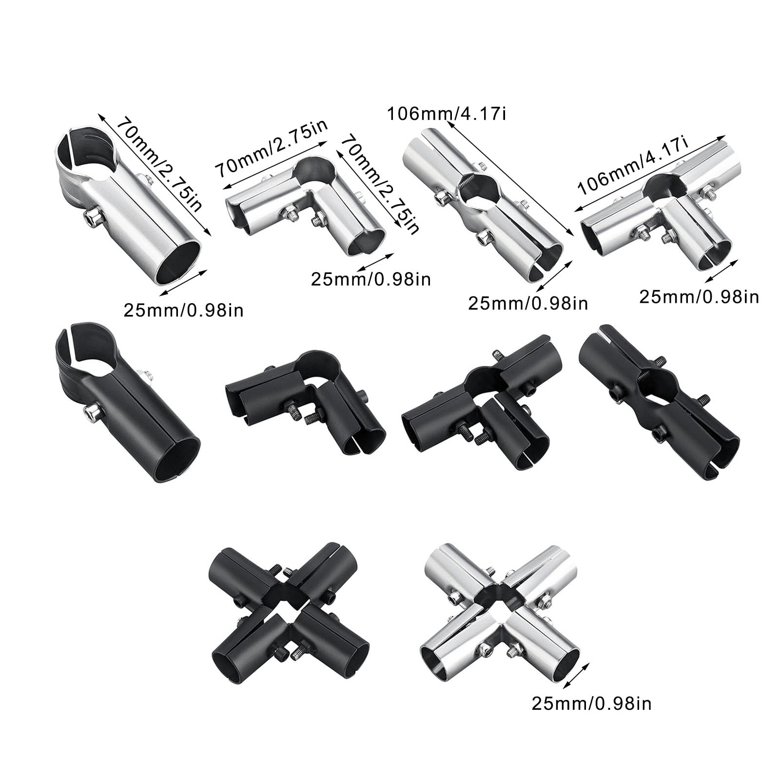 Lot de 5 raccords ronds de tuyaux en acier inoxydable haute résistance pour étendoir à serres