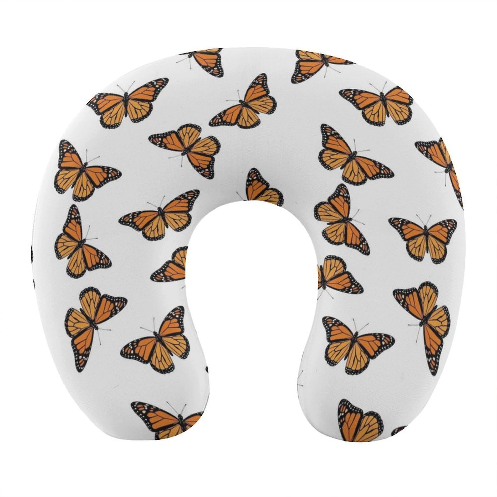 Pain Relief Travel Neck Pillow Butterfly Flying, Memory Foam U Shaped Support, Breathable Zip Cover for Airplane Car Office Men Women