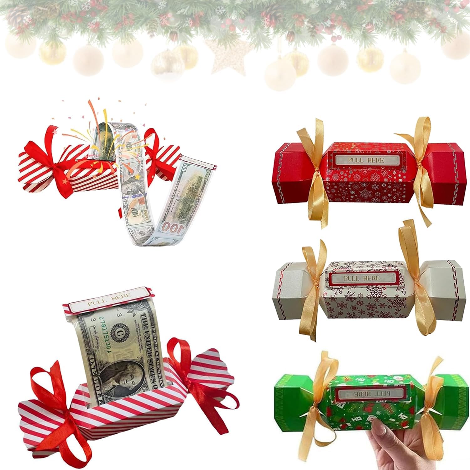 4 Pcs Christmas Surprise Money Pull Pouch, Candy-Inspired Pull-Out Money Pouch, Surprise Money Pull Pouch- Hexagon, Candy Cane Pull Out Money Pouch, Christmas Party Gifts Money Box for Cash Pull