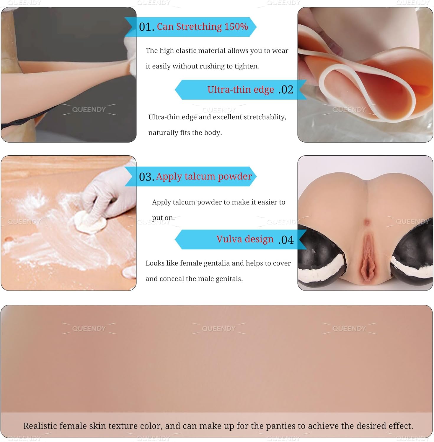 Silicone Fake Vagina Panties Boxer Briefs, False Pussy Underwear Butt Lifter Shorts for Crossdresser Drag Queen