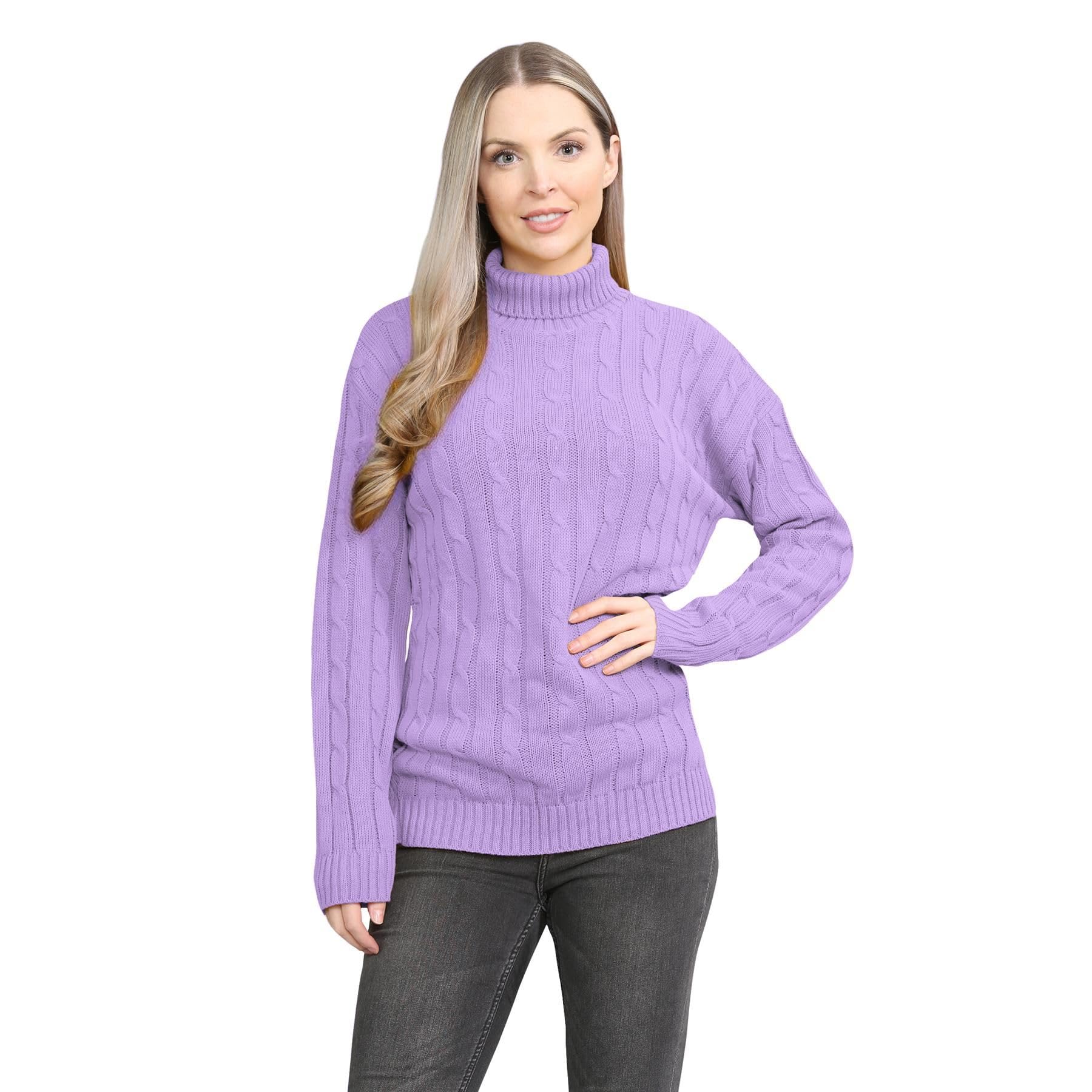 Hamishkane® Polo High Neck Ladies Jumpers, Long Sleeve Cable Knitted Pullover Jumpers for Women UK, Winter Turtle Neck Tops for Women, Size 8-26 Lilac