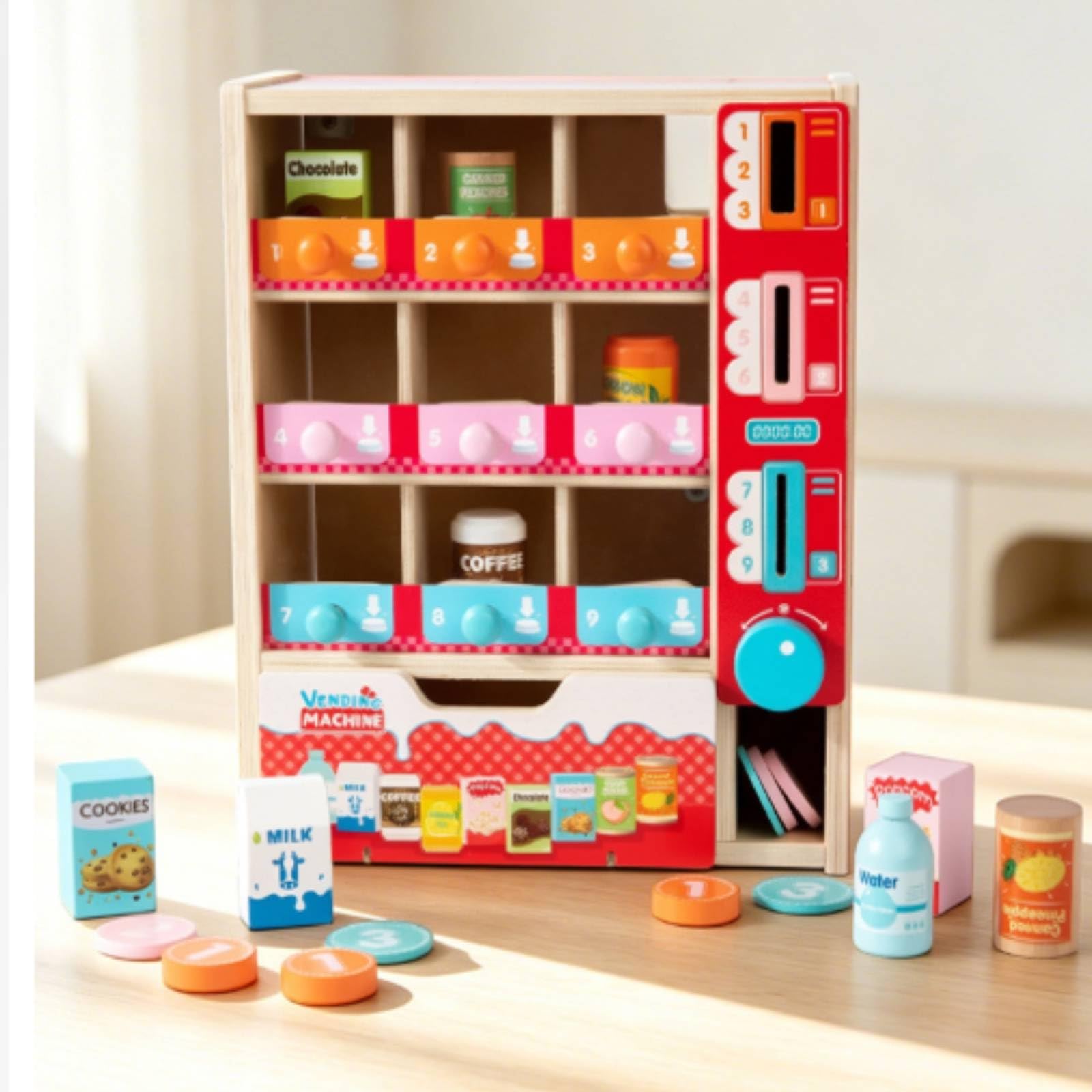 Distributore Automatico Giocattolo da Tavolo Gioco D'imitazione in Legno Interattivo Macchina Macchina a Capsule per Scuole Dell'infanzia, Cameretta