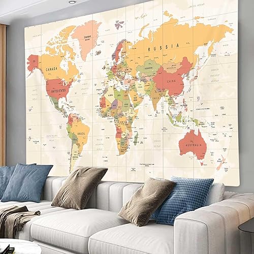 Miniatura 14 de ICTEISOM Tapiz de mapa del mundo para colgar en la pared, mapa del mundo con tapices educativos nacionales, decoración de habitación, póster de mapa