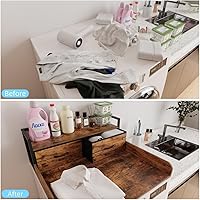 Vista 8 de Encimera de 2 niveles para lavadora y secadora individual con estante y cajón de tela, cubierta de lavandería con borde y almohadilla antideslizante