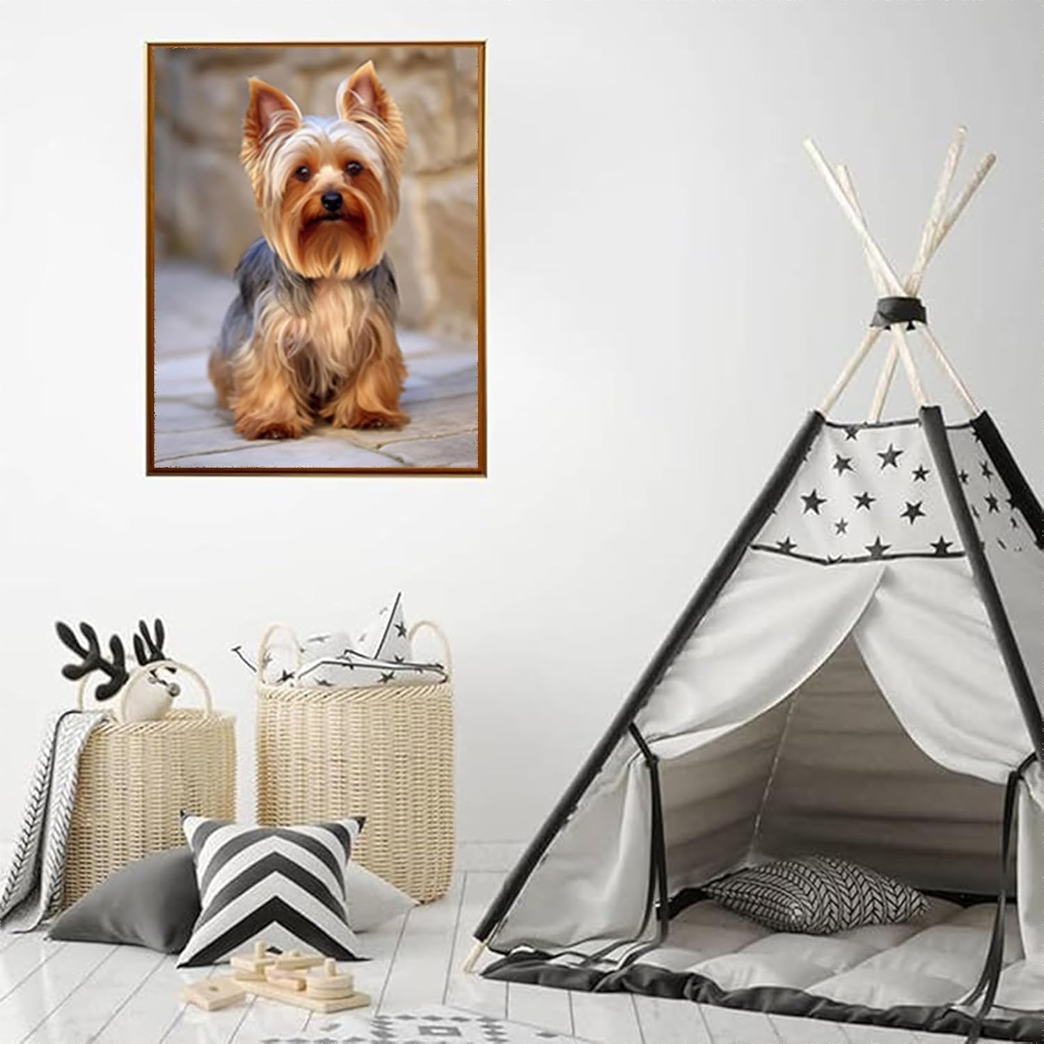 HMDIIMGE Lovely Yorkshire Terrier Dog Diamond Painting Kits for Adults, Yorkie Dog 5D DIY Round Full Drill Paint with Pictures Gem Art and Crafts for Home Wall Art Decor 12x16 inch