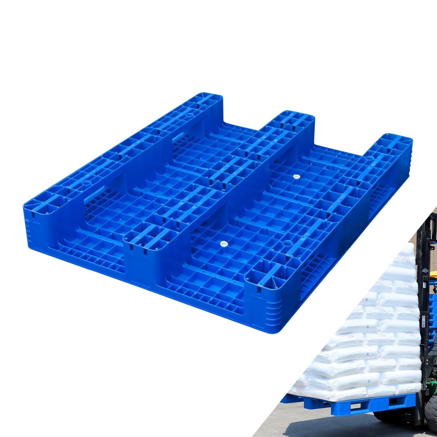Blue Plastic pallets, Polyethylene Pallet Breathable Grid Lightweight Storage Pad for Wet Basement Floor Storage Outside Supermarket Garage(100x80cm/39x31in)