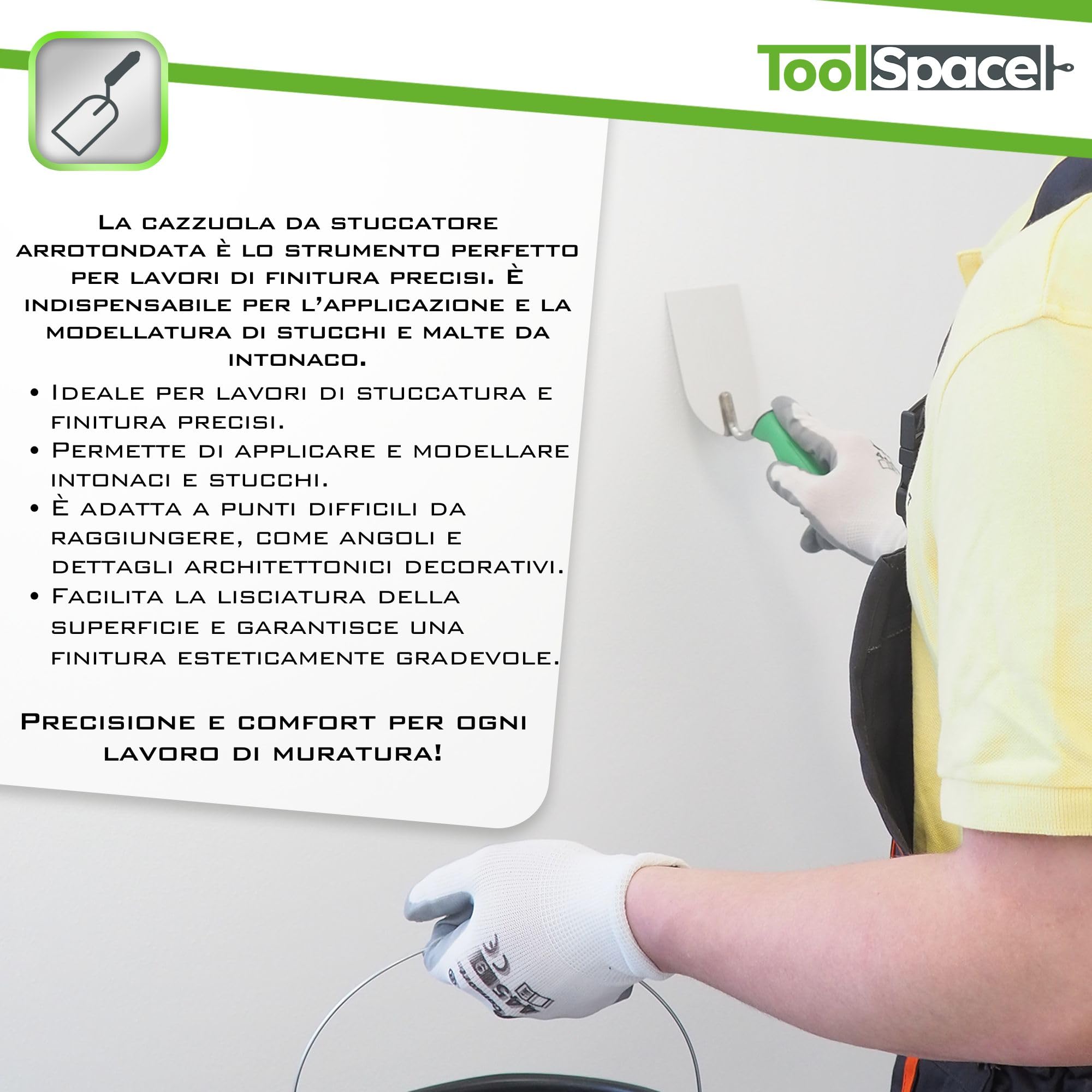 ToolSpace Cazzuola di precisione in acciaio inox 120 mm manico gommato