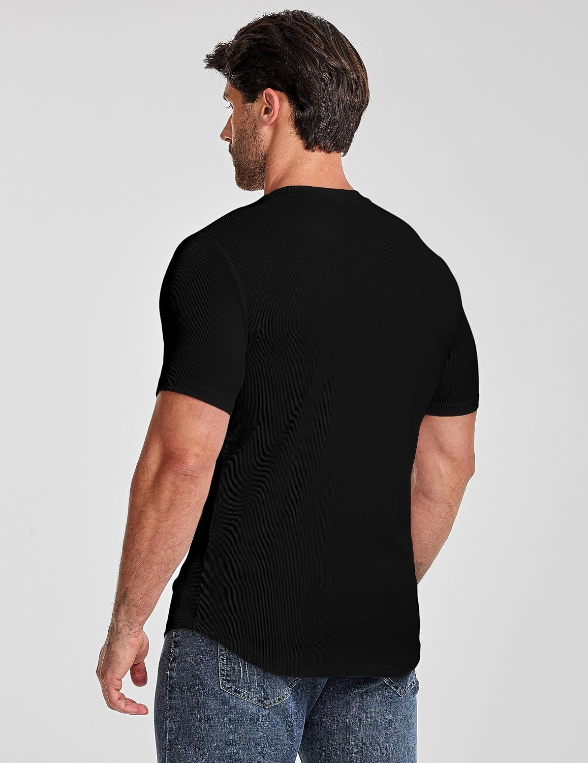 JMIERR Men's Texture V-Neck Short Sleeve T-Shirt image 3