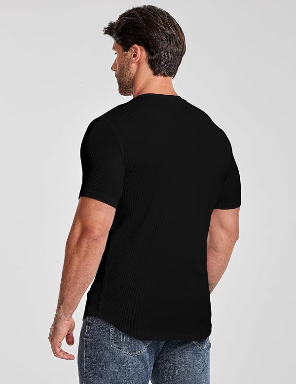 JMIERR Men's Texture V-Neck Short Sleeve T-Shirt M Black by JMIERR - Used condition - Image 3