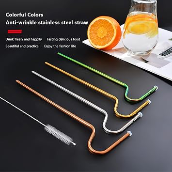 1PC Sideways Anti Wrinkle Straw Wrinkle Free Reusable Cup Drinking Straw Stainless Steel Kitchen Gadgets for Cup Drinks Straw