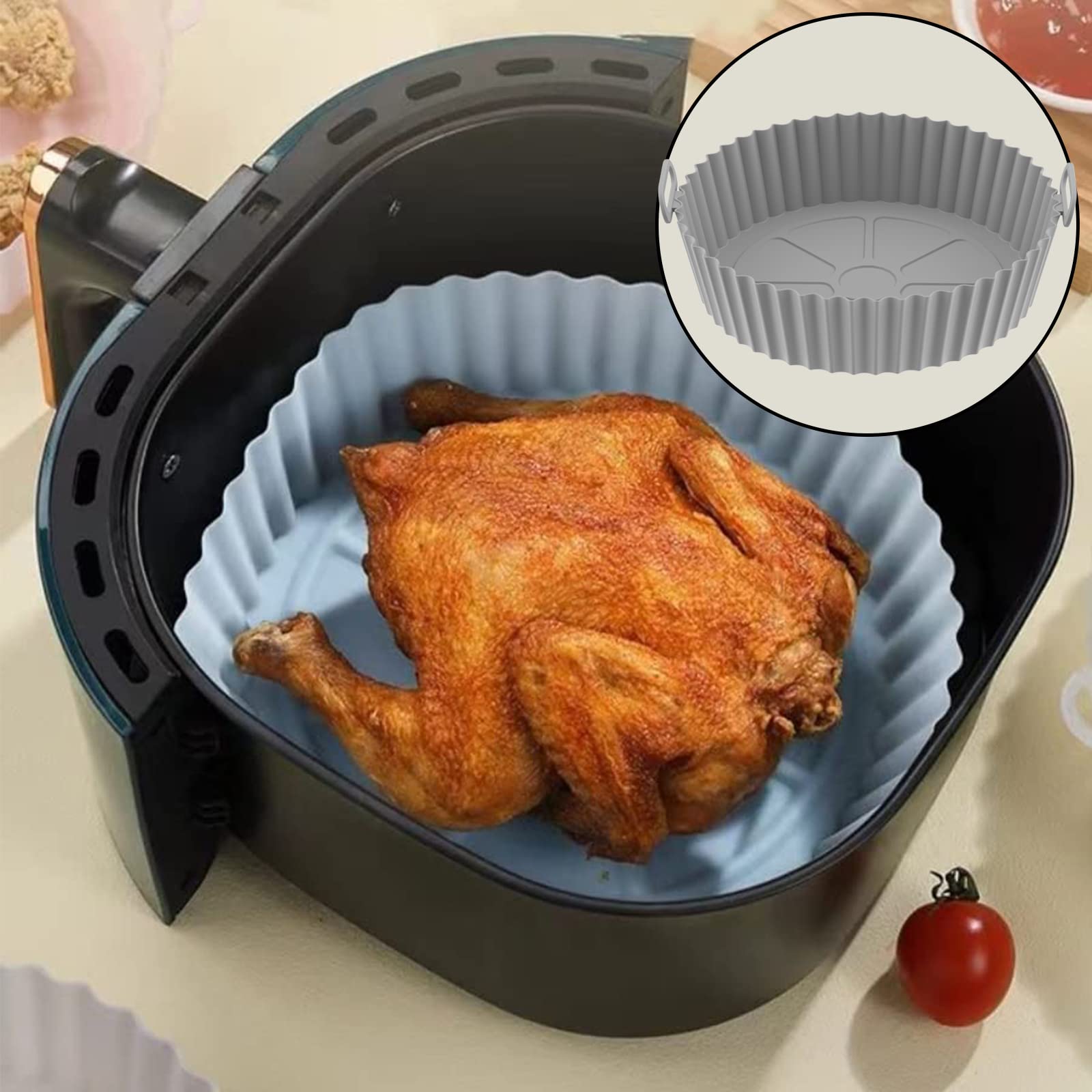3pcs Pot en Silicone pour Friteuse à Air (21 cm), Panier Friteuse en