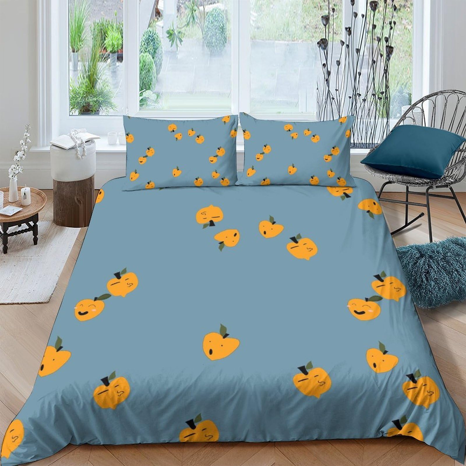 Ctjqhvkz Style-3 3D Printed Pumpkin Pattern Fitted Sheet Microfiber Blue Bed Cover Non-Slip Washable Decor For Bedroom Guestroom Single（135X200cm）
