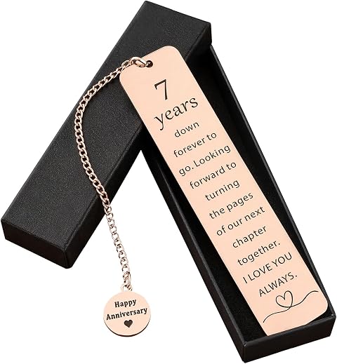 Copper 7th Wedding Anniversary Gifts for Him Her, Romantic Metal Bookmark for Husband Wife, Bronze 7 Year Anniversary Gift for Men Women Couples, Unique Bookmarks for Men (1count)