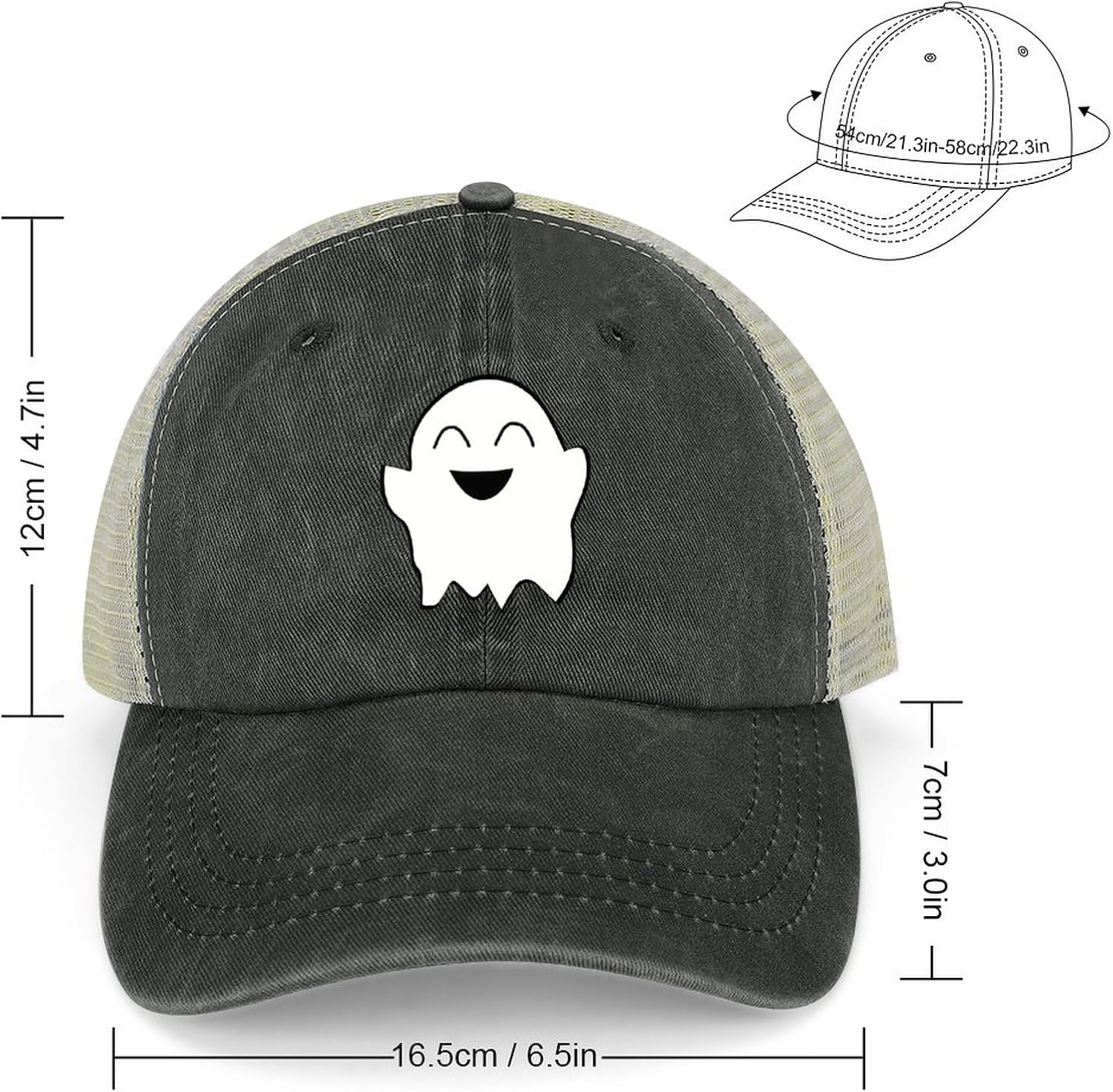 Ghost Hat Halloween Beach Trucker Hat for Women Men Adjustable Baseball Cap Halloween Accessories - Image 3