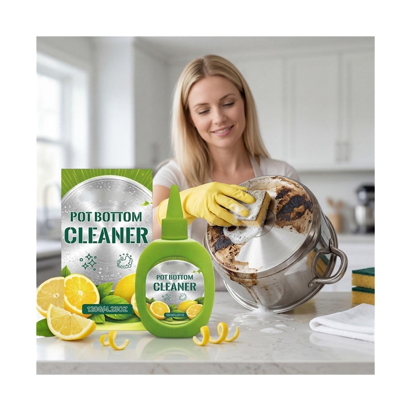 Limpiador de ollas 120G, descompone poderosamente la grasa pesada y restaura la apariencia limpia de sus utensilios de cocina(4pcs)