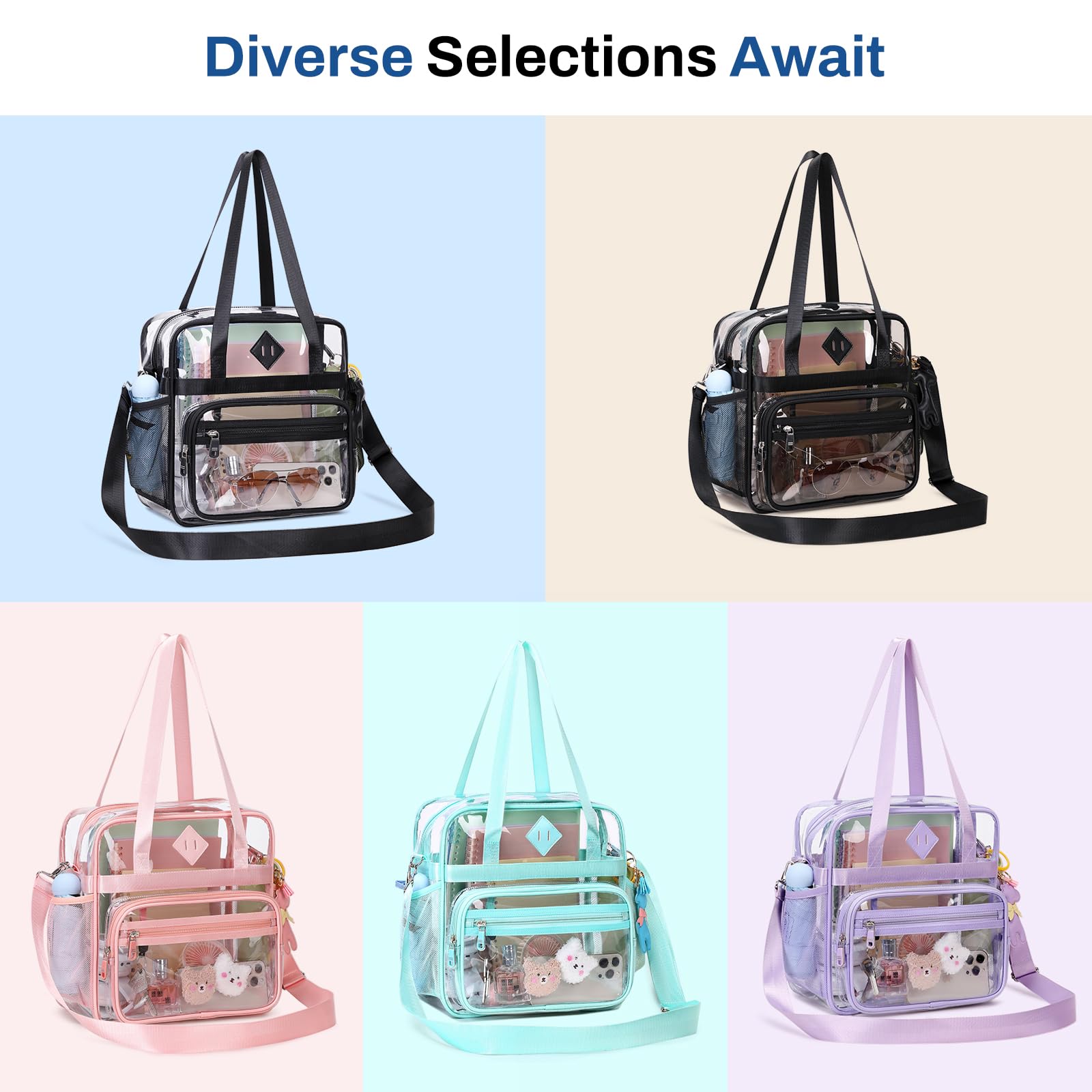PIG PIG GIRL Transparente Tragetasche – 30,5 x 15,2 x 30,5 cm, durchsichtige Stadion-Event-Tasche für Damen