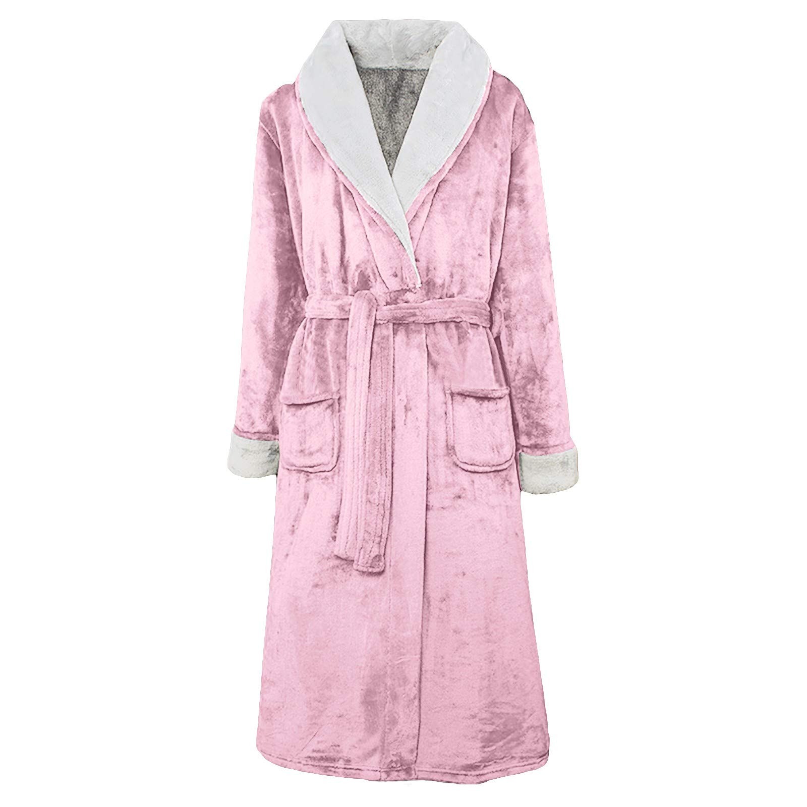 Peignoir De Bain Femme Polaire Corail éPaissie Long, Chemise De Nuit Grande Taille à Manches Longues, Robe De Chambre Capuche avec Poches, Doux Et Confort VêTements De Nuit Femme Automne Hiver