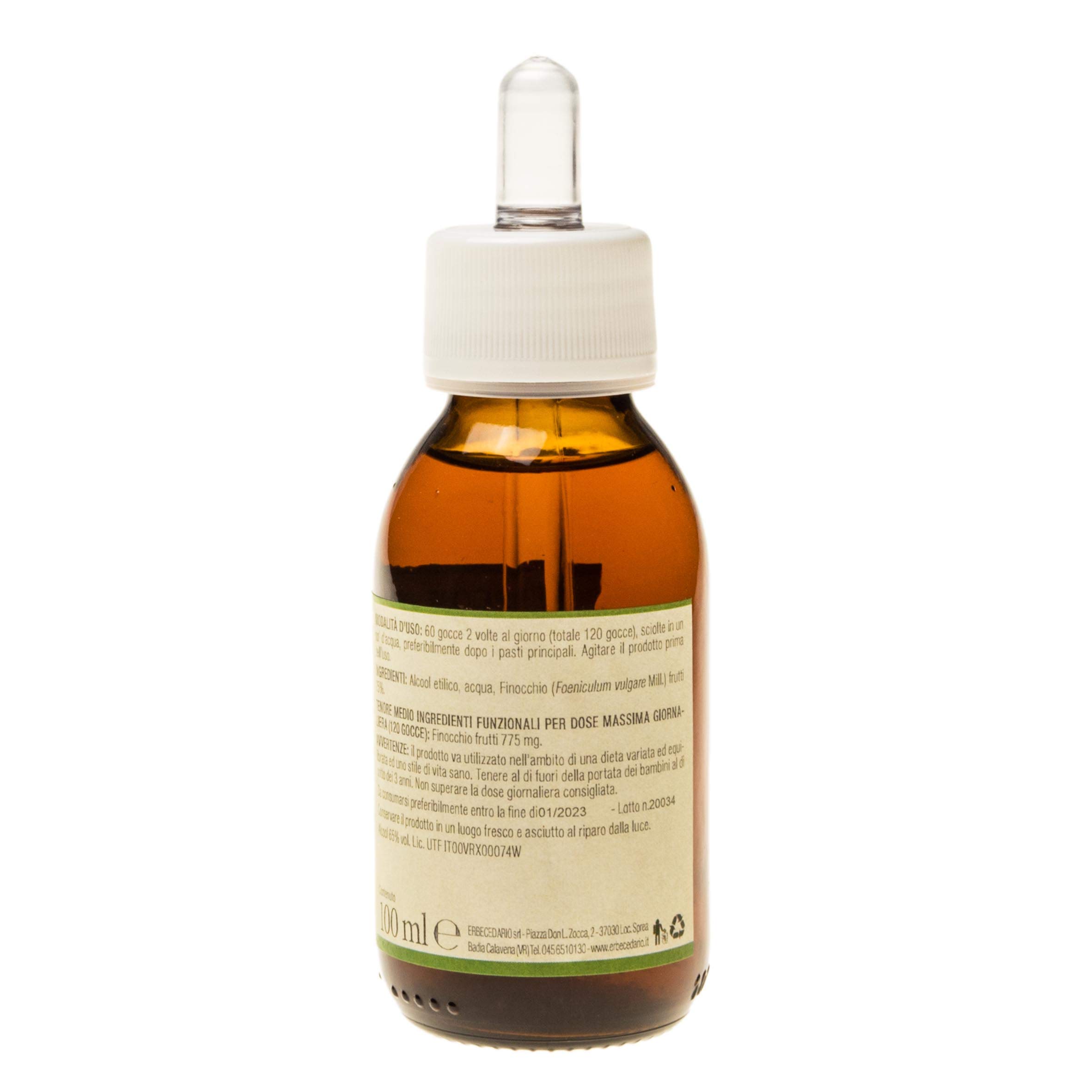 Erbecedario Tintura madre finocchio 775 mg per dose giornaliera 100ml, Sgonfia la pancia, favorisce la digestione, riduce meteorismo e gonfiore Addominale - Made in Italy