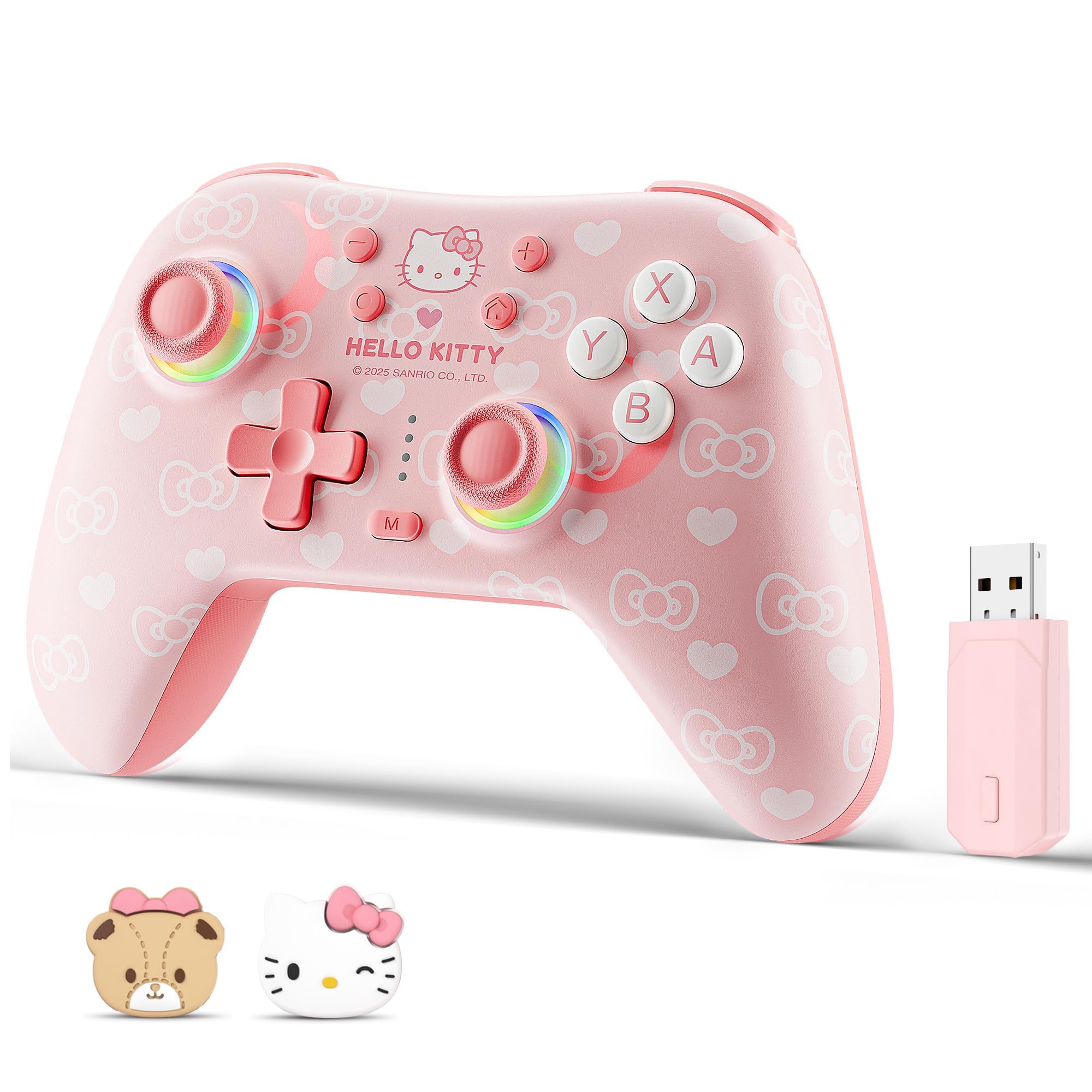 Photo 1 of Kuitmor Pink Switch Controller,Hello Kitty Hall Effect Controllers Wireless for Switch 2/1/OLED/Lite,PC,Android,iOS, Bluetooth + Wired + 2.4G Receiver,1000mAh Battery,6-Axis Gyro,Dual Vibration,RGB Breathing Light