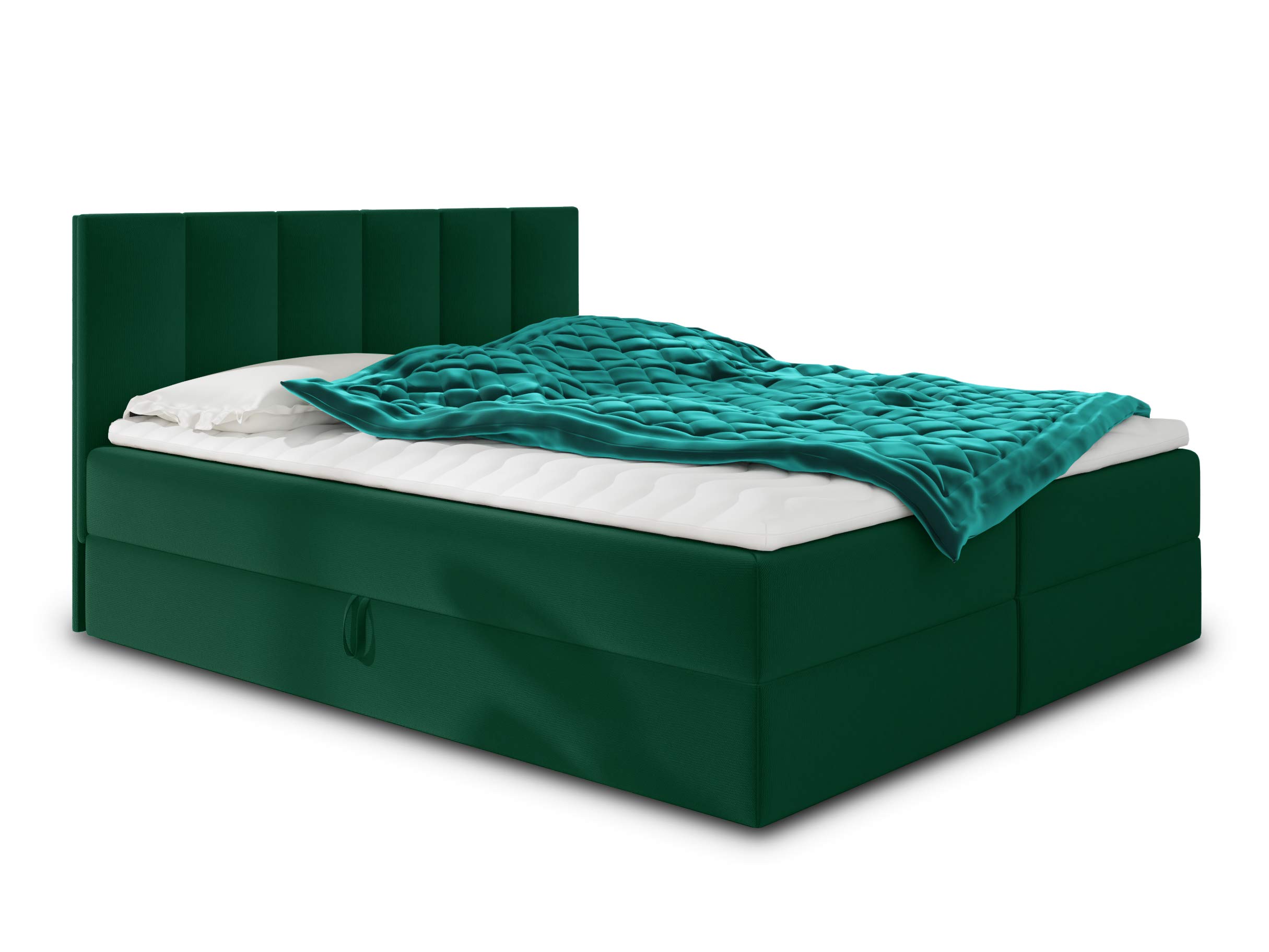 Sofnet Boxspringbett Star mit Topper, Bonell-Matratze und 2 Bettkästen, Doppelbett, Polsterbett, Bett, Bettgestell, Stilvoll, Schlafzimmer, Velour oder Webstoff (Grün (Kronos 19), 180 x 200 cm)