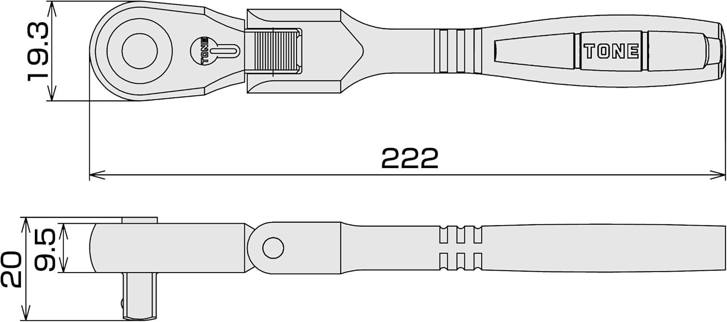 TONE Extra-Long Ratchet Handle Flex Head (Socket Hold Type) RH2FHX 1/4" Inch Drive