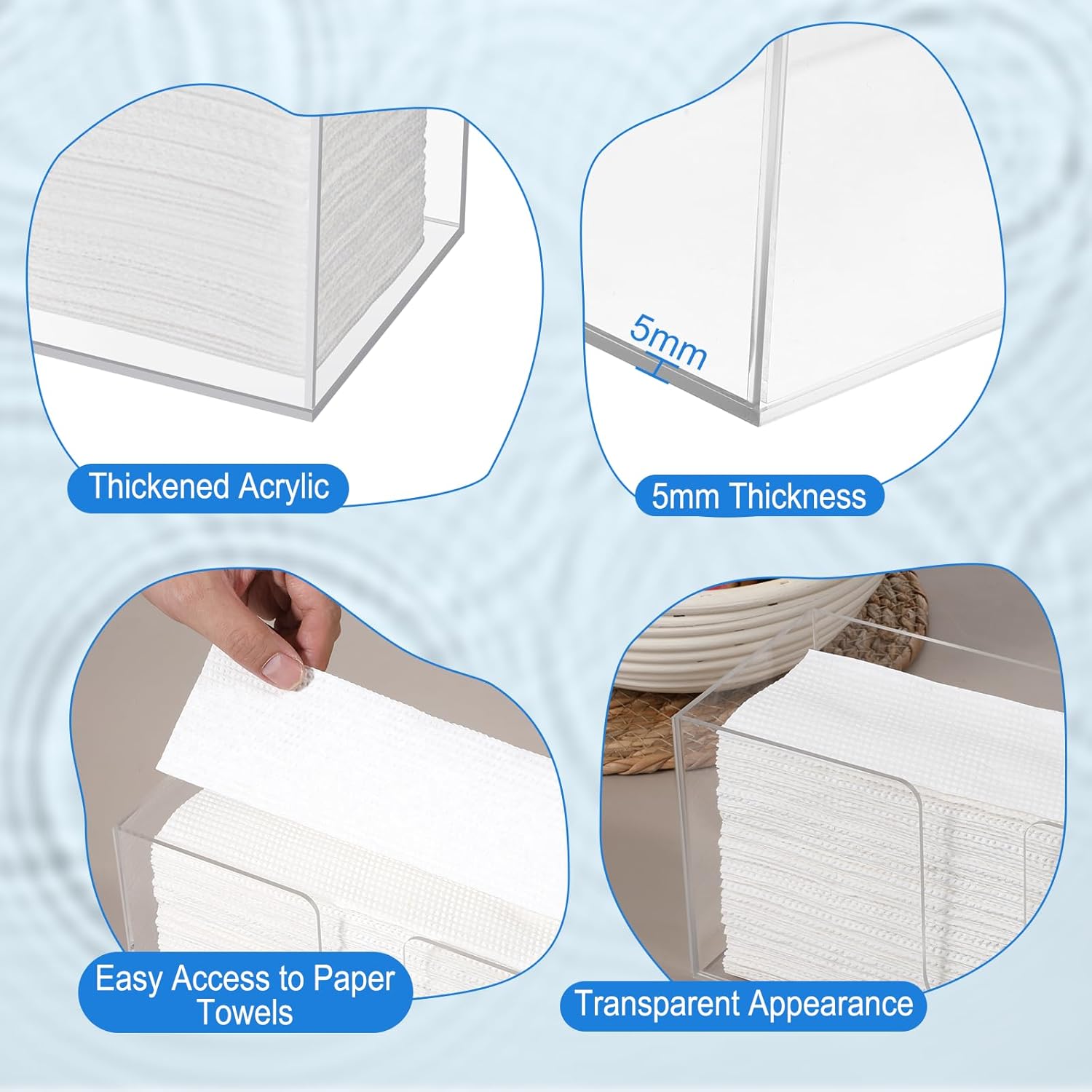 2 Pack Acrylic Countertop Paper Towel Dispenser, Clear Napkin Holder for Bathroom Countertop Paper Towel Holder Z-fold/C-Fold/MultiFold Trifold Papers Towels for Bathroom Kitchen Restaurant(2) - Image 4