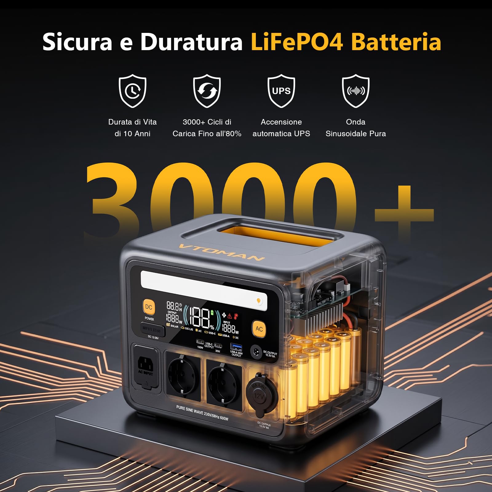 VTOMAN JUMP 600X Centrale Elettrica Portatile 600W/268,8Wh LiFePO4 Batteria