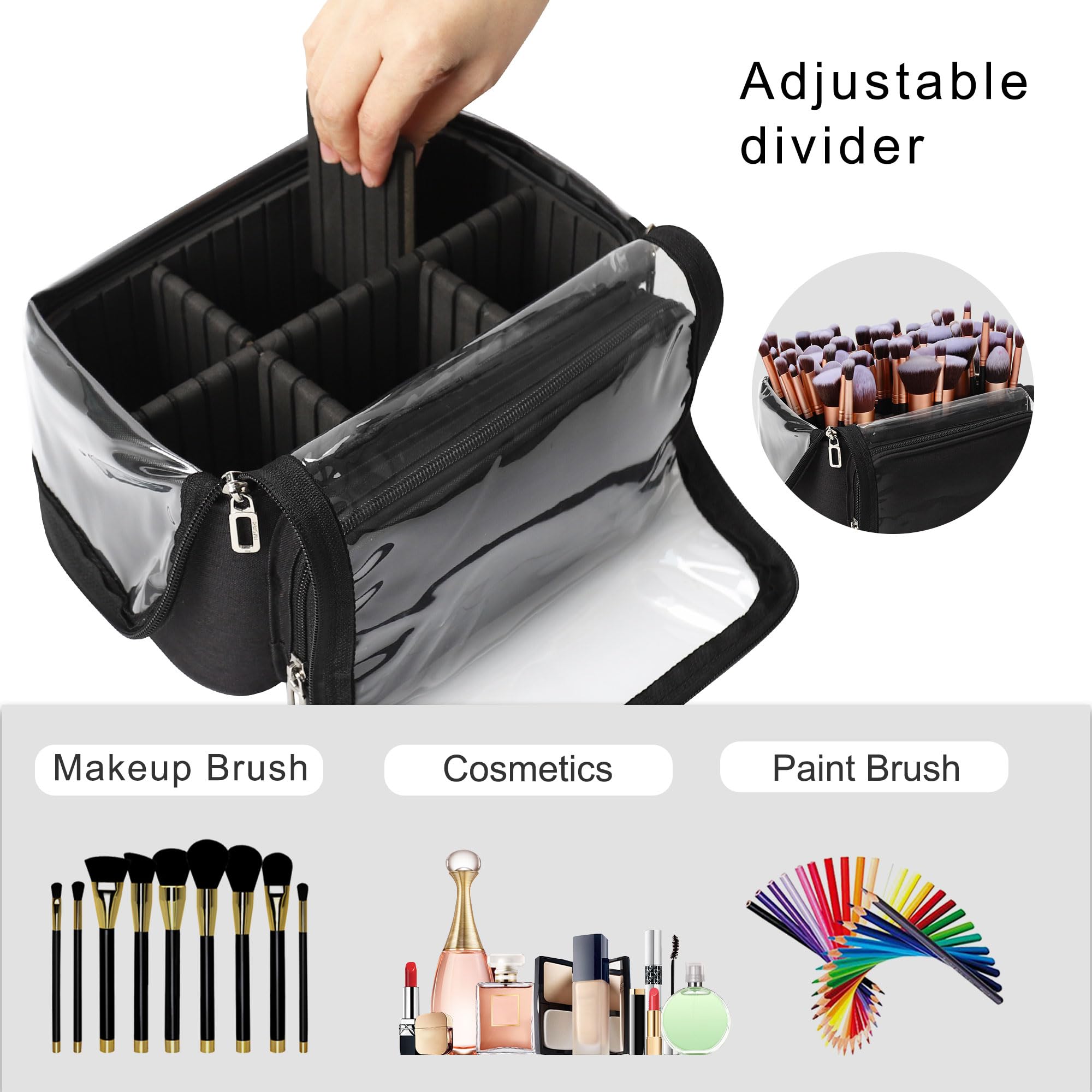 Neceser para pinceles de maquillaje extragrande, de pie y plegable, para viajes y uso doméstico, bolsa de almacenamiento profesional para artistas con separadores ajustables y correa de transporte