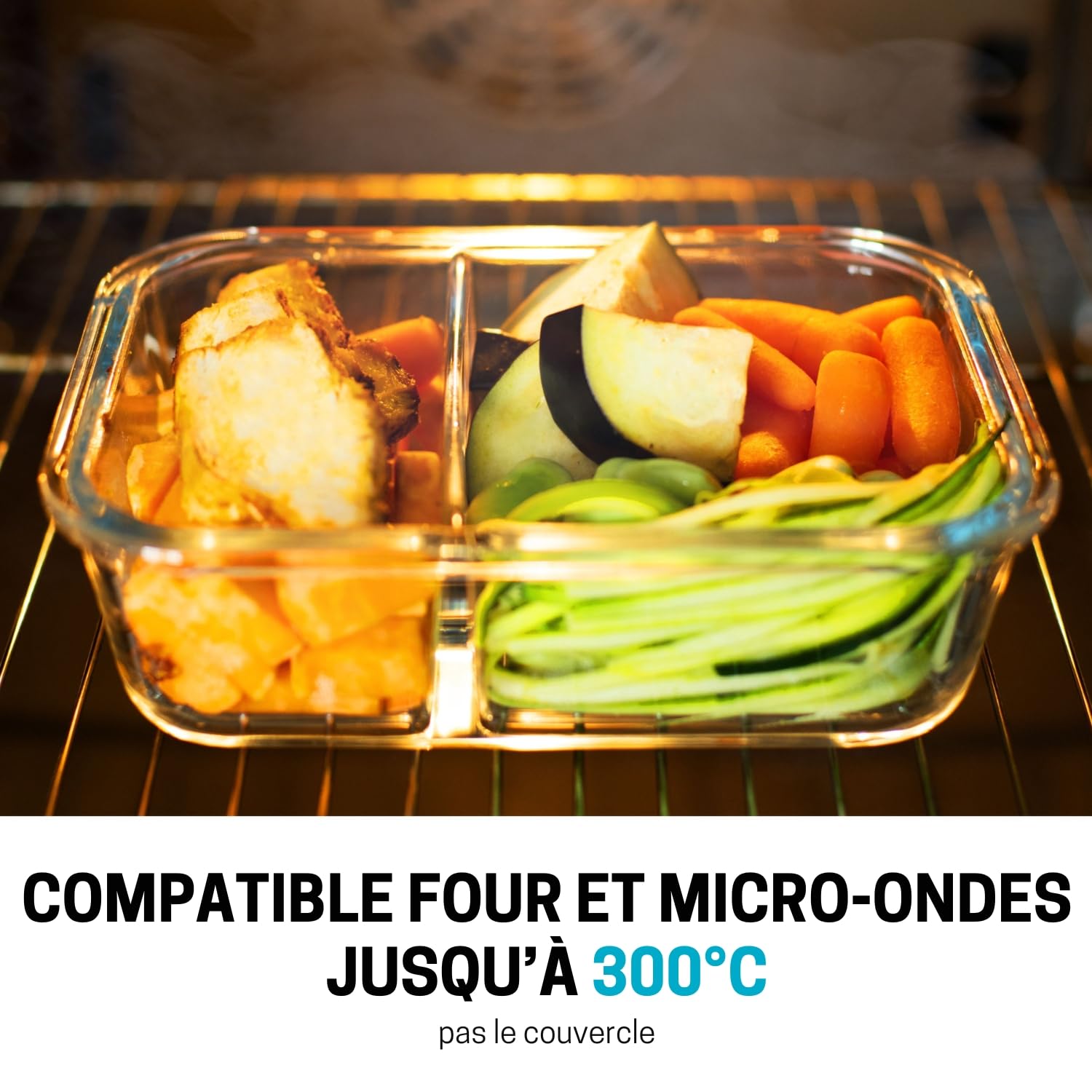 Igluu Meal Prep Boîtes Repas en Verre à 2 compartiments (Lot de 3) – Couvercle hermétique et sans BPA – Compatibles micro-ondes, four, congélateur et lave-vaisselle – 980 ml – Verre Borosilicate
