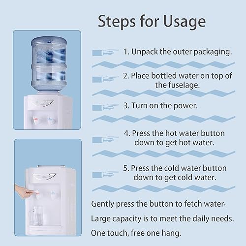 Miniatura 6 de Dispensador de enfriador de agua para carga superior de 3 o 5 galones, dispensador de enfriador de agua calientefría con bloqueo de seguridad para