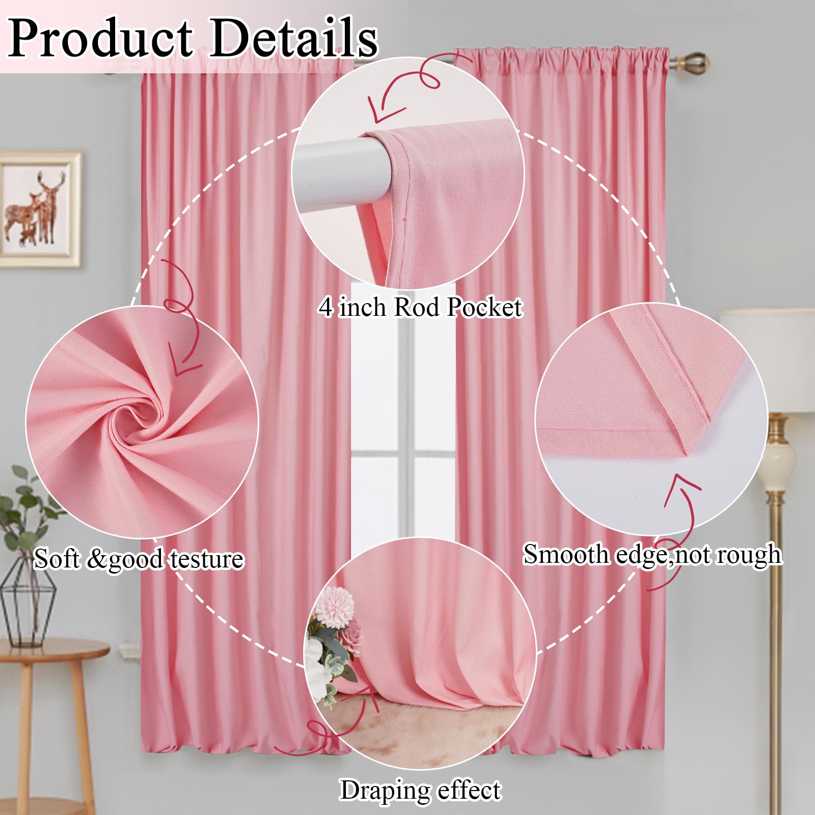 Lot de 2 rideaux de fond or rose pour mariage, fête prénatale, anniversaire, photo, fête à la maison, 3 x 3 m