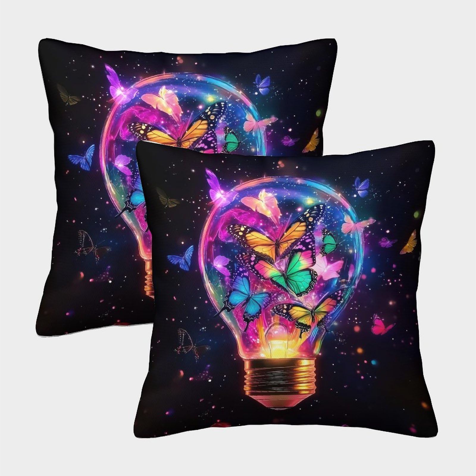 QFVANSIYO Whimsical Butterfly Lightbulb 3D Printed Pillowcase Microfiber Bedroom Decor Butterfly Pillow Cover for All Ages 45x45cm